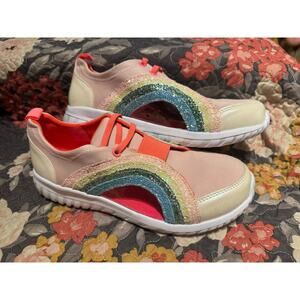 Billie Blush Pink Glitter Sparkle Rainbow Trainer Slip on Sneaker big kid size 5